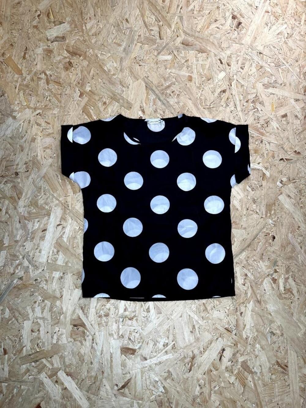 Liva Girl Polka Dot Blouse Womens Medium Black White Short Sleeve Top